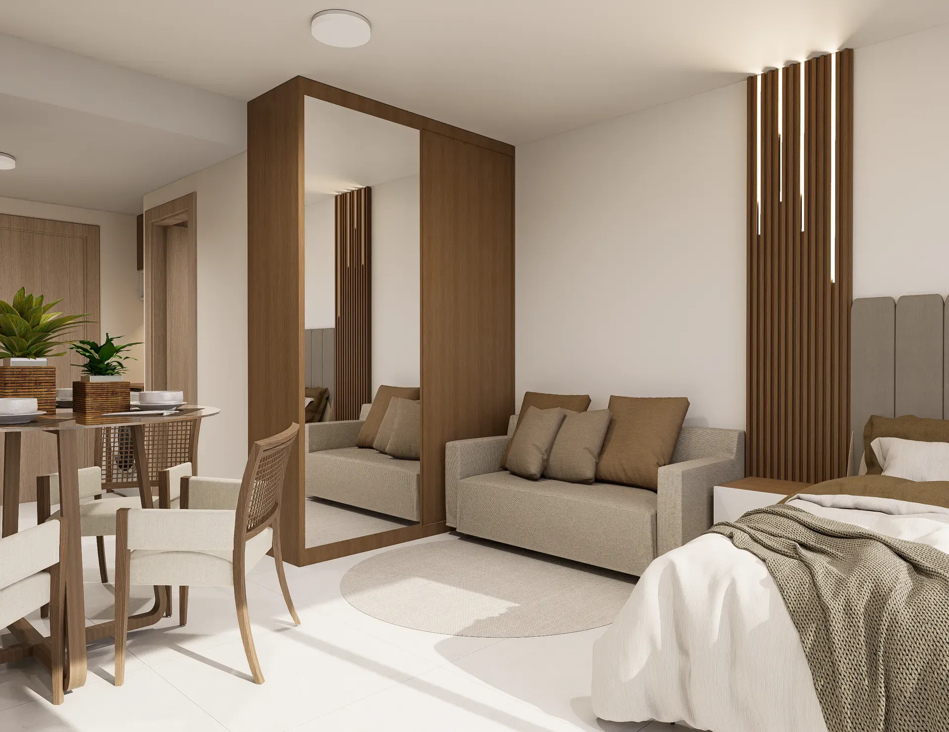 Render interior 3 de 5 del monoambiente en Community Alto Norte.